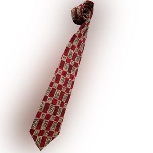😎 Courreqci red patterned 100% silk neck tie made in USA